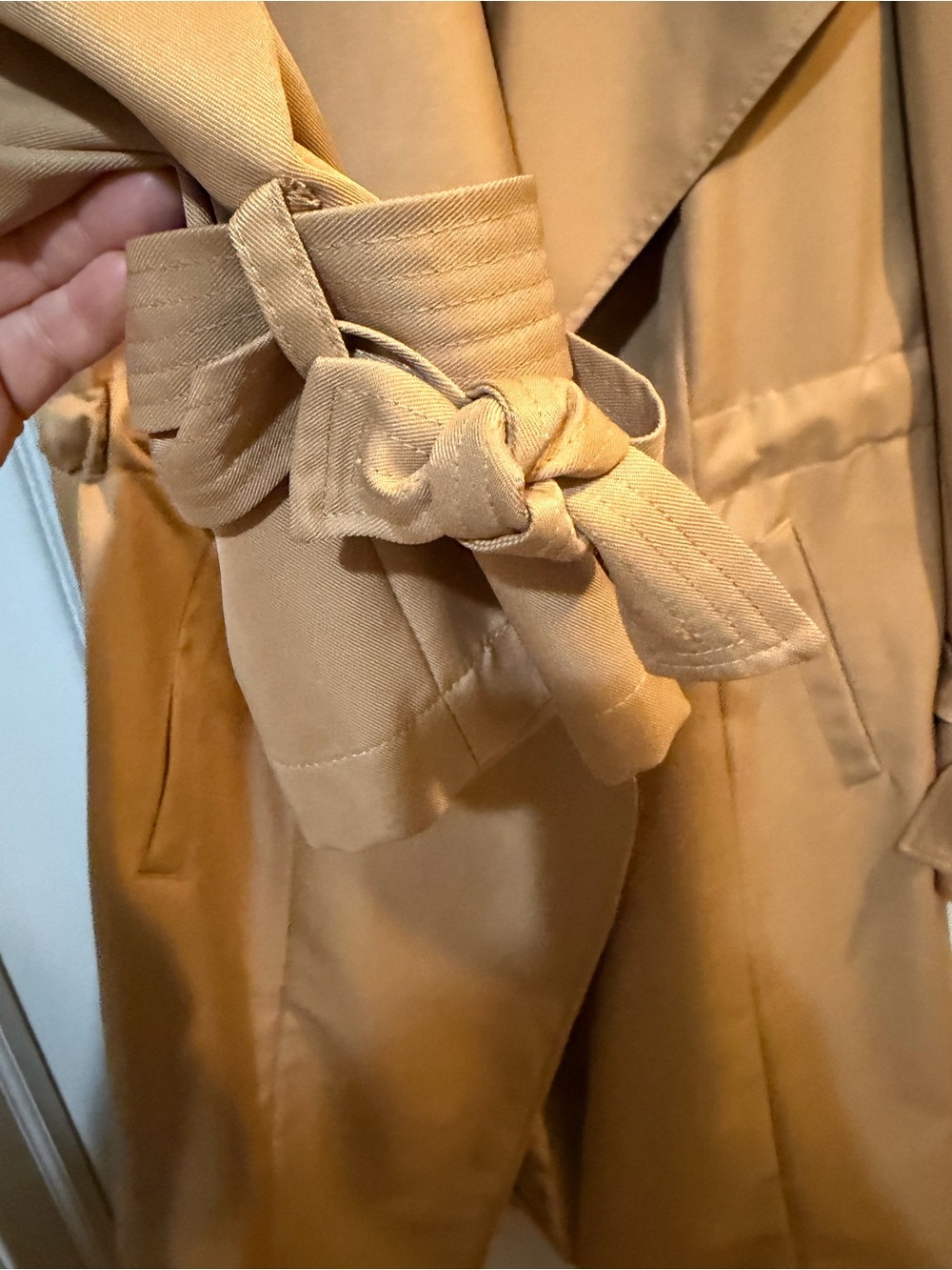 Halogen Trench Coat Women Small  Tan Draped Open Front Minimalist Chic mint - Picture 9 of 9